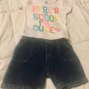 CARTER'S 6M WHITE GIRL'S T WITH DENIM SHORTS